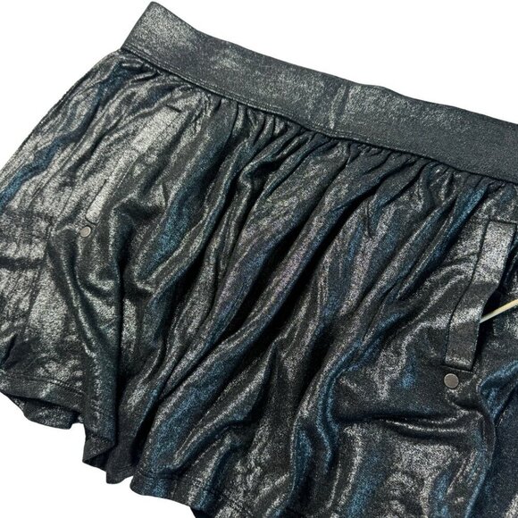 JUICY COUTURE Silver Metallic Lightweight Skater Mini Pull-on Skirt Pockets SZ L - Picture 3 of 9